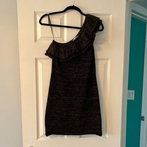 Trina Turk Black Metallic One-Shoulder Ruffle Dress